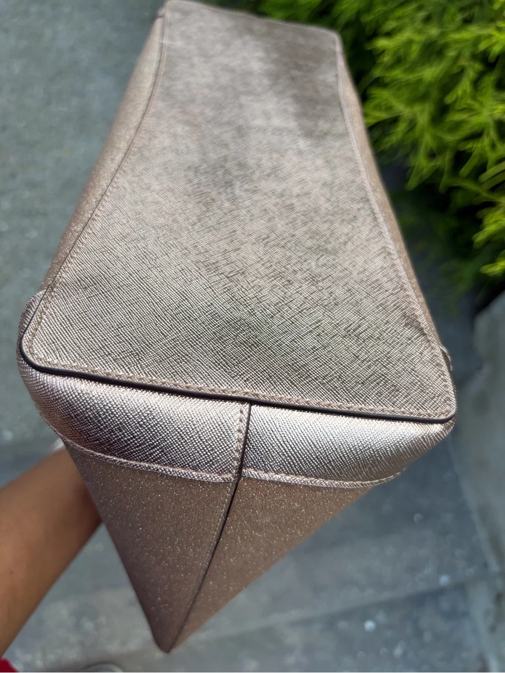 Kate Spade New York Rose Gold Glitter Zip Top Tote Shoulder Bag